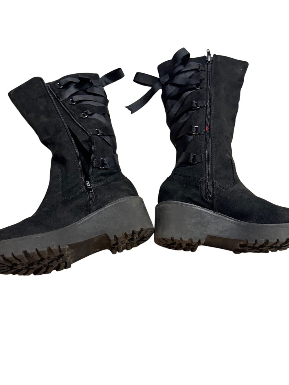 DV by Dolce Vita Franka 1 Black Tall Ribbon Lace Wedge Boots